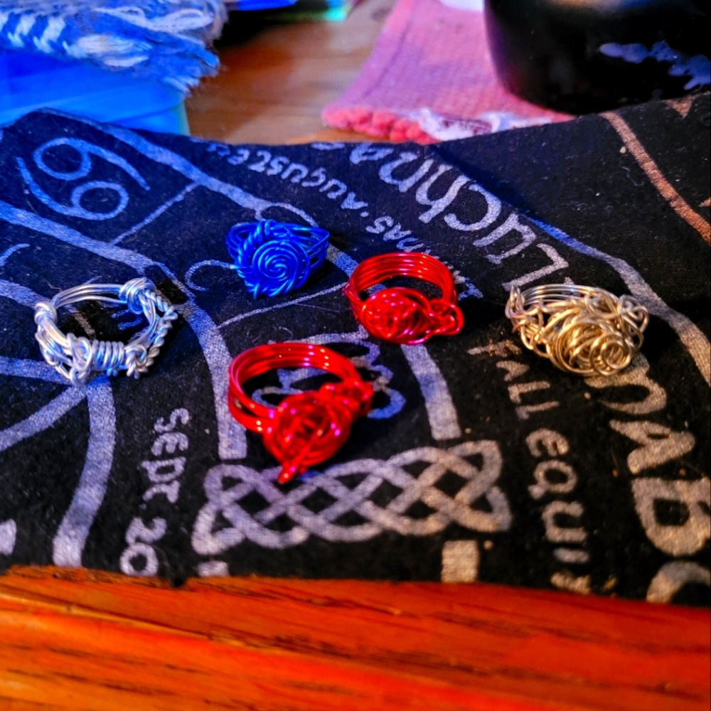 Wire wrapped rings,  multiple colors and sizes